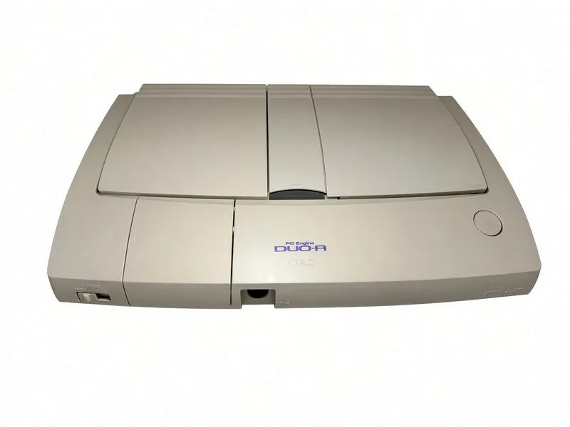 NEC PC Engine Duo-R in white, the CD-ROM and HuCard combo unit, seen from the front