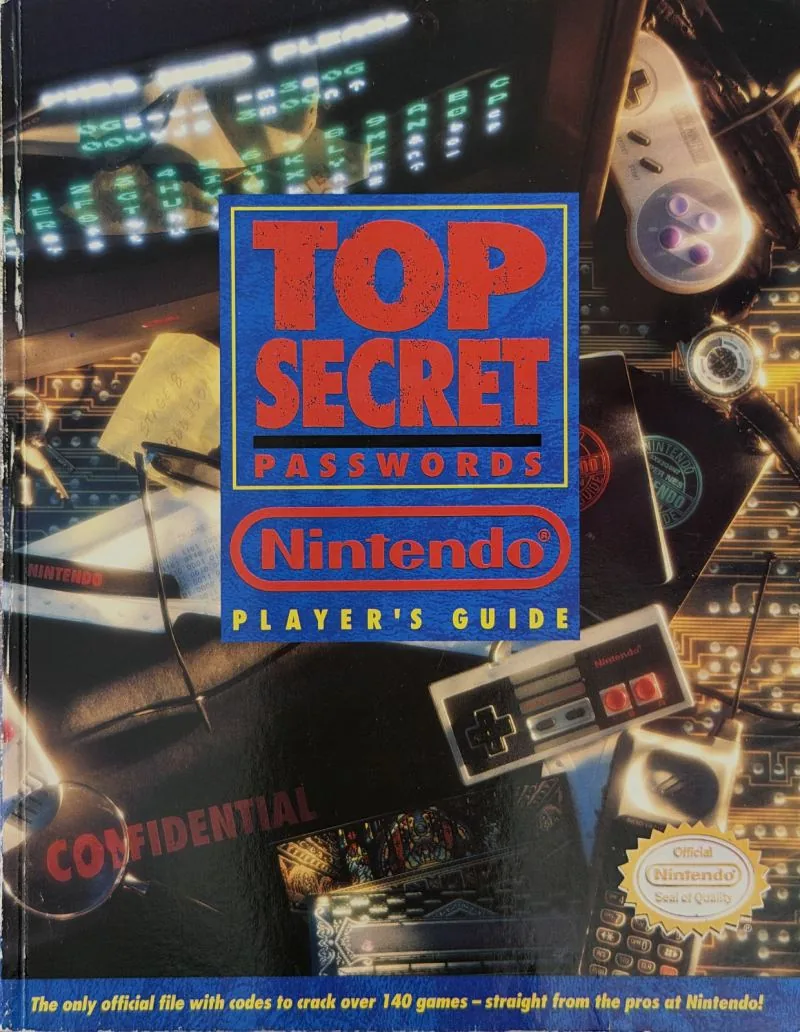 Cover of the Nintendo Player's Guide Top Secret Passwords, controllers and hardware on a dark background