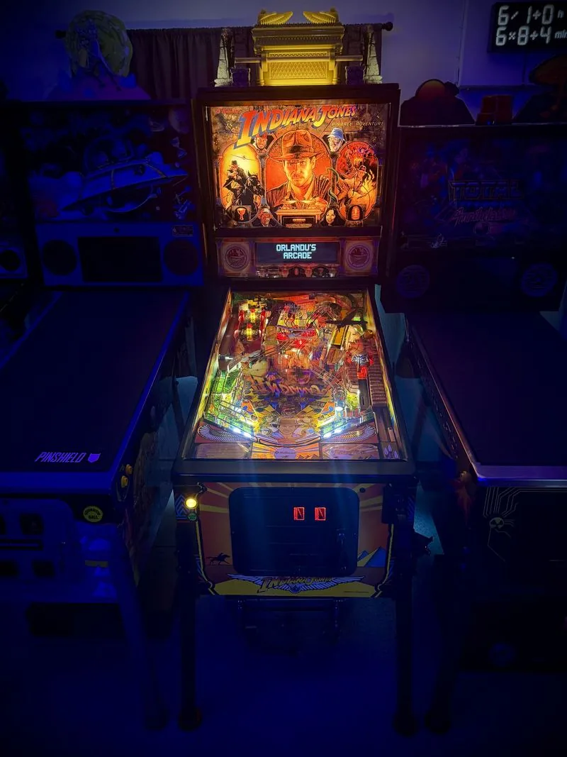 Williams Indiana Jones widebody pinball machine, backbox lit