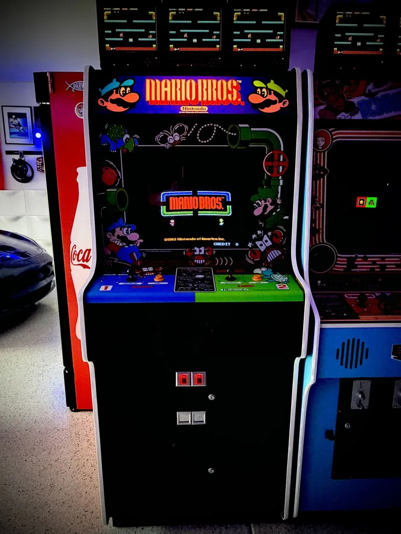 Nintendo Mario Bros. widebody arcade cabinet, marquee lit