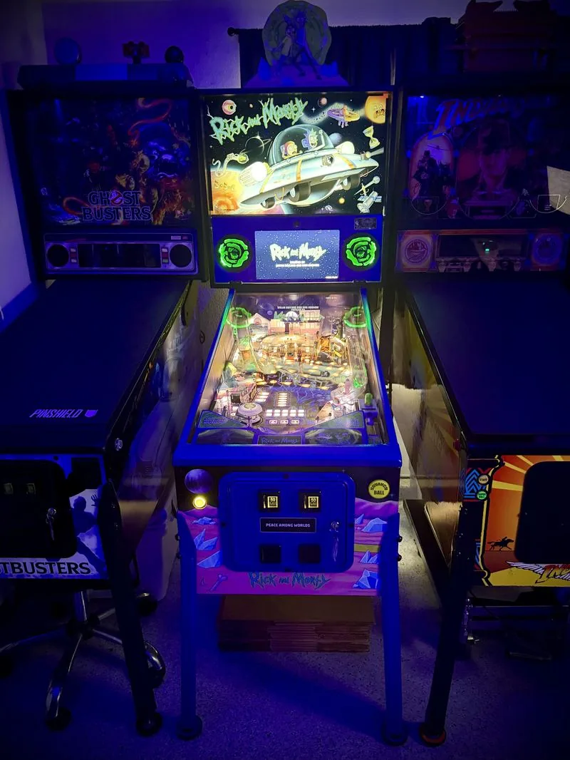 Spooky Pinball Rick and Morty Blood Sucker Edition pinball machine, backbox lit