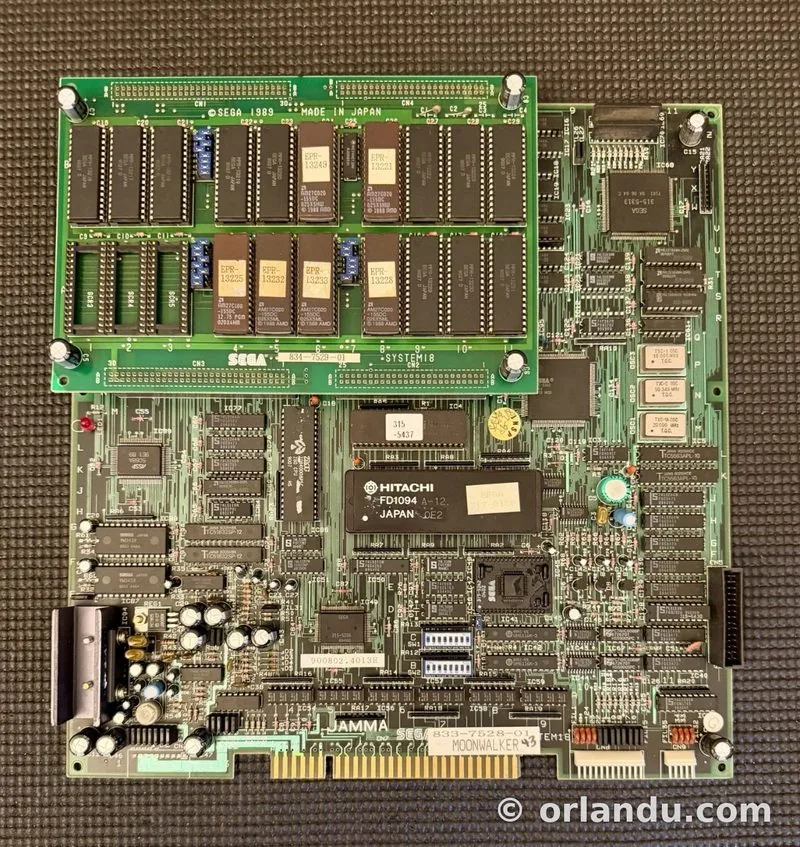 Sega System 18 Moonwalker board set, the ROM board stacked on the main board