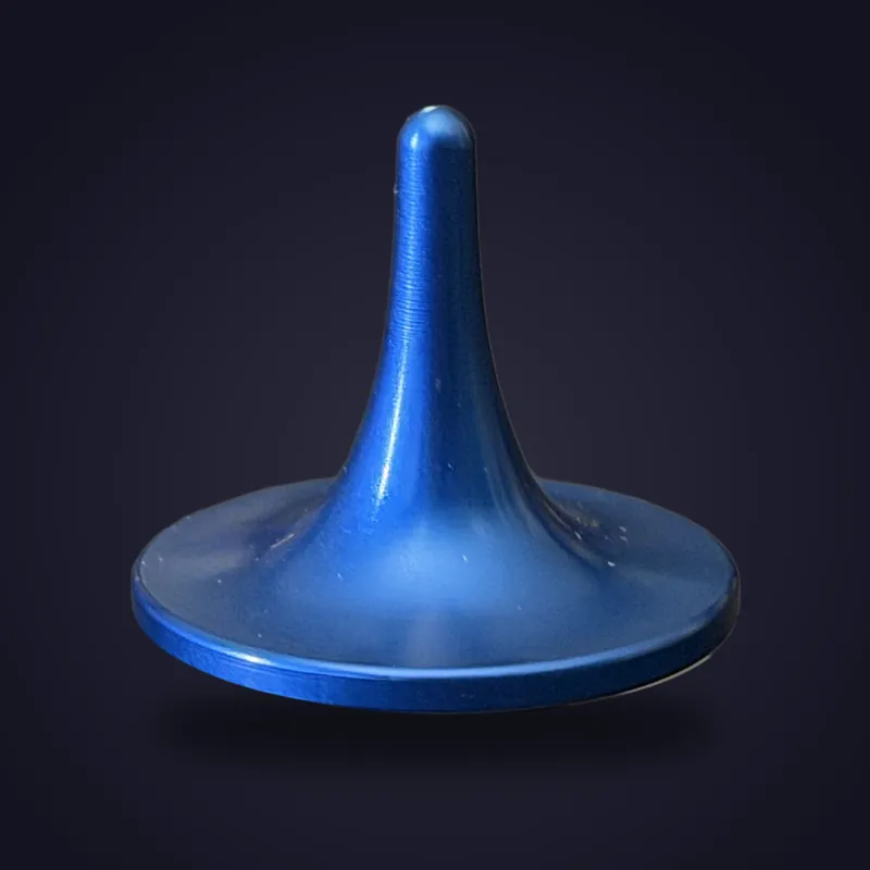 Foreverspin Atlantic Blue spinning top, mystery top, photographed off its base