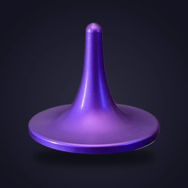 Foreverspin Boxing Day Purple spinning top, 2019 mystery top, photographed off its base
