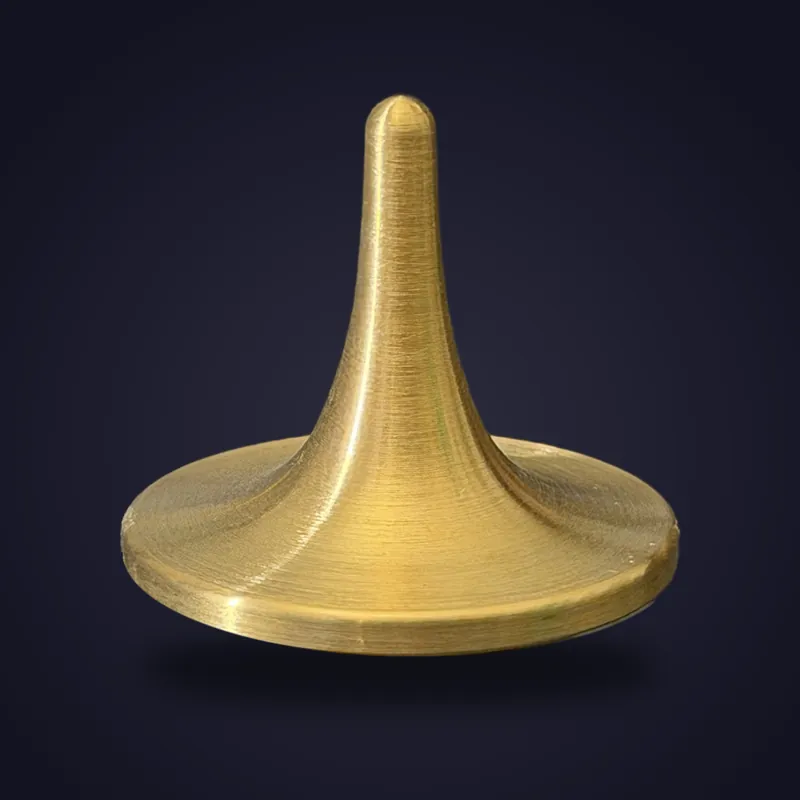 Foreverspin Brass spinning top, photographed off its base