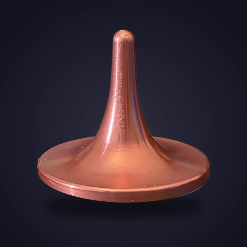Foreverspin Pink spinning top, mystery top, photographed off its base