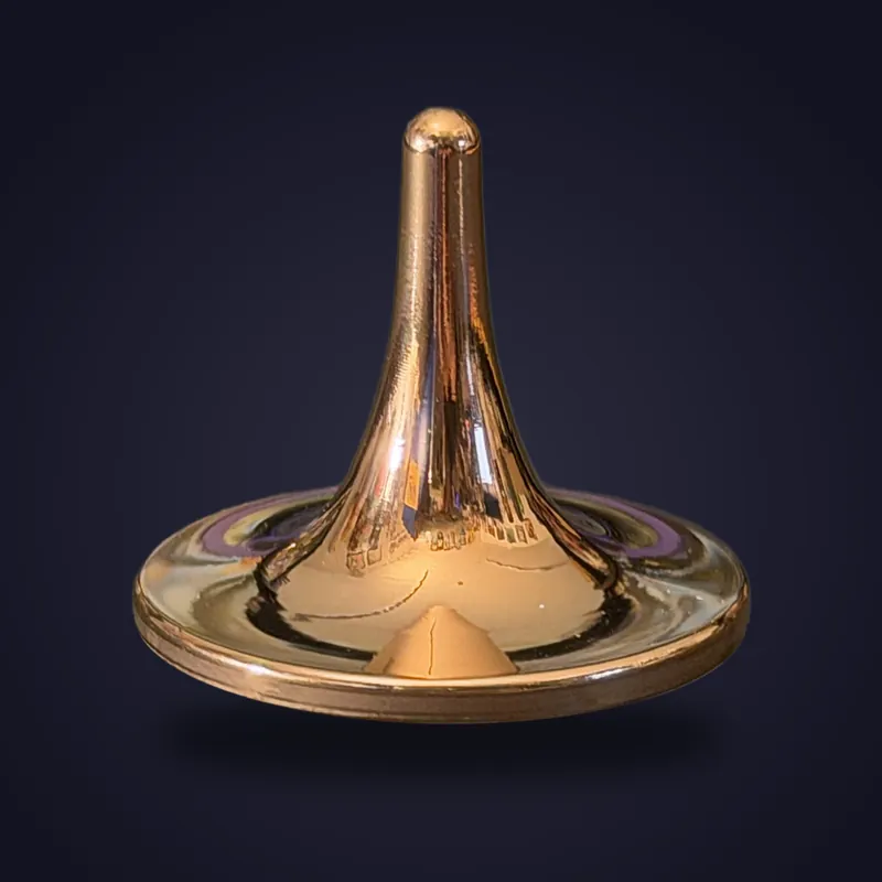 Foreverspin Rose PVD spinning top, photographed off its base