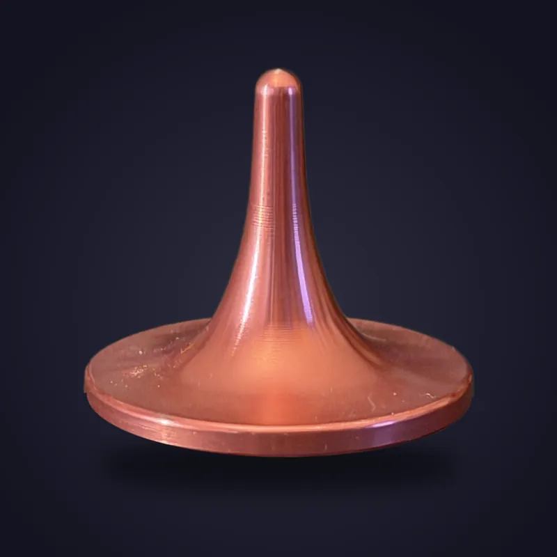 Foreverspin Valentine's Day Pink spinning top, limited edition, photographed off its base
